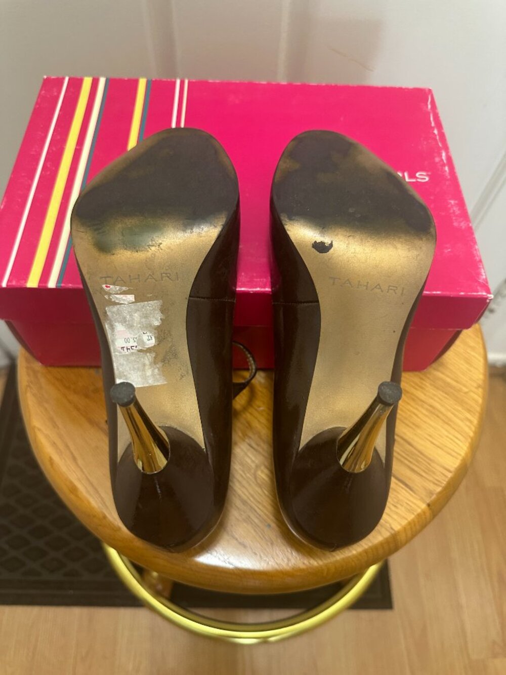 Tahari Heels Brown with Metallic Gold Heel, Women's Size 8. Box Included - Picture 6 of 7